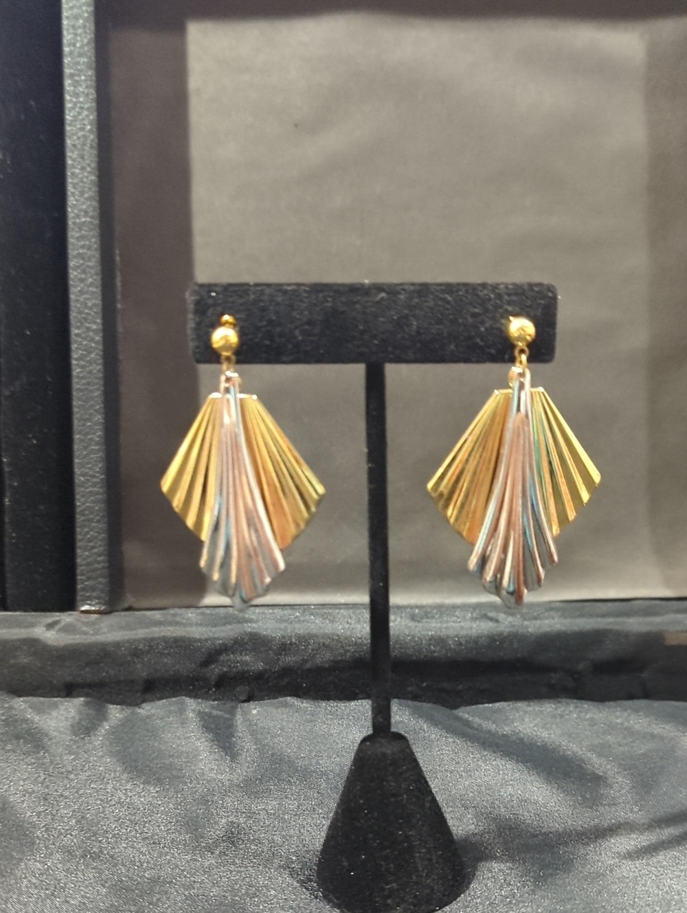 Gold and Silver Fan Drop Earrings